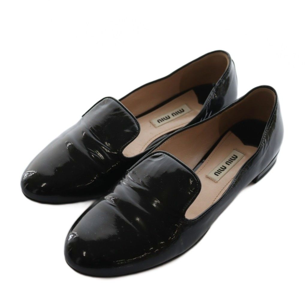 ミュウミュウ miumiu フラットシューズ ローファー エナメル 34.5 黒