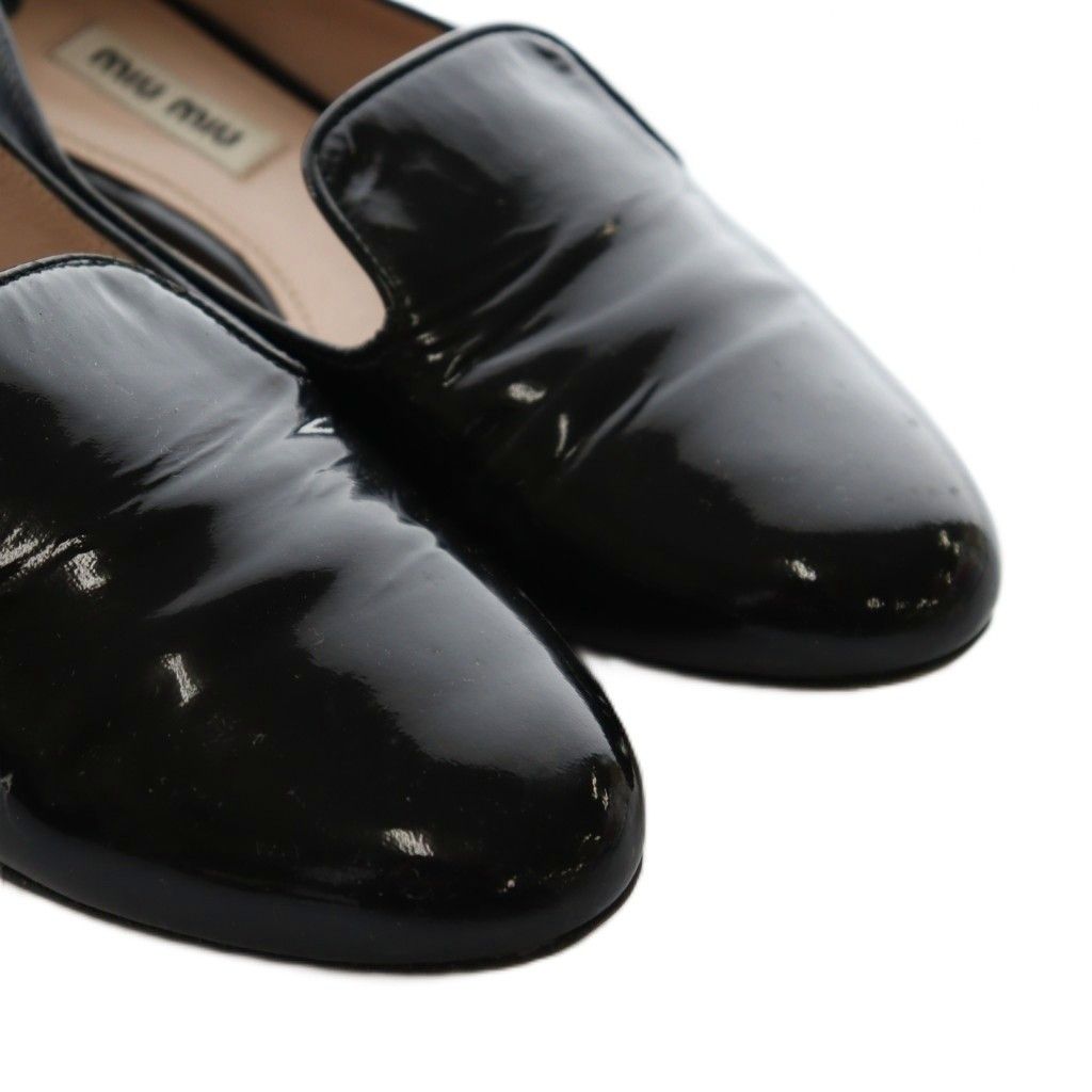 ミュウミュウ miumiu フラットシューズ ローファー エナメル 34.5 黒