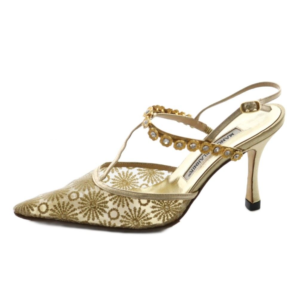 マノロブラニク MANOLO BLAHNIK サンダル パンプス 34.5 ゴールド