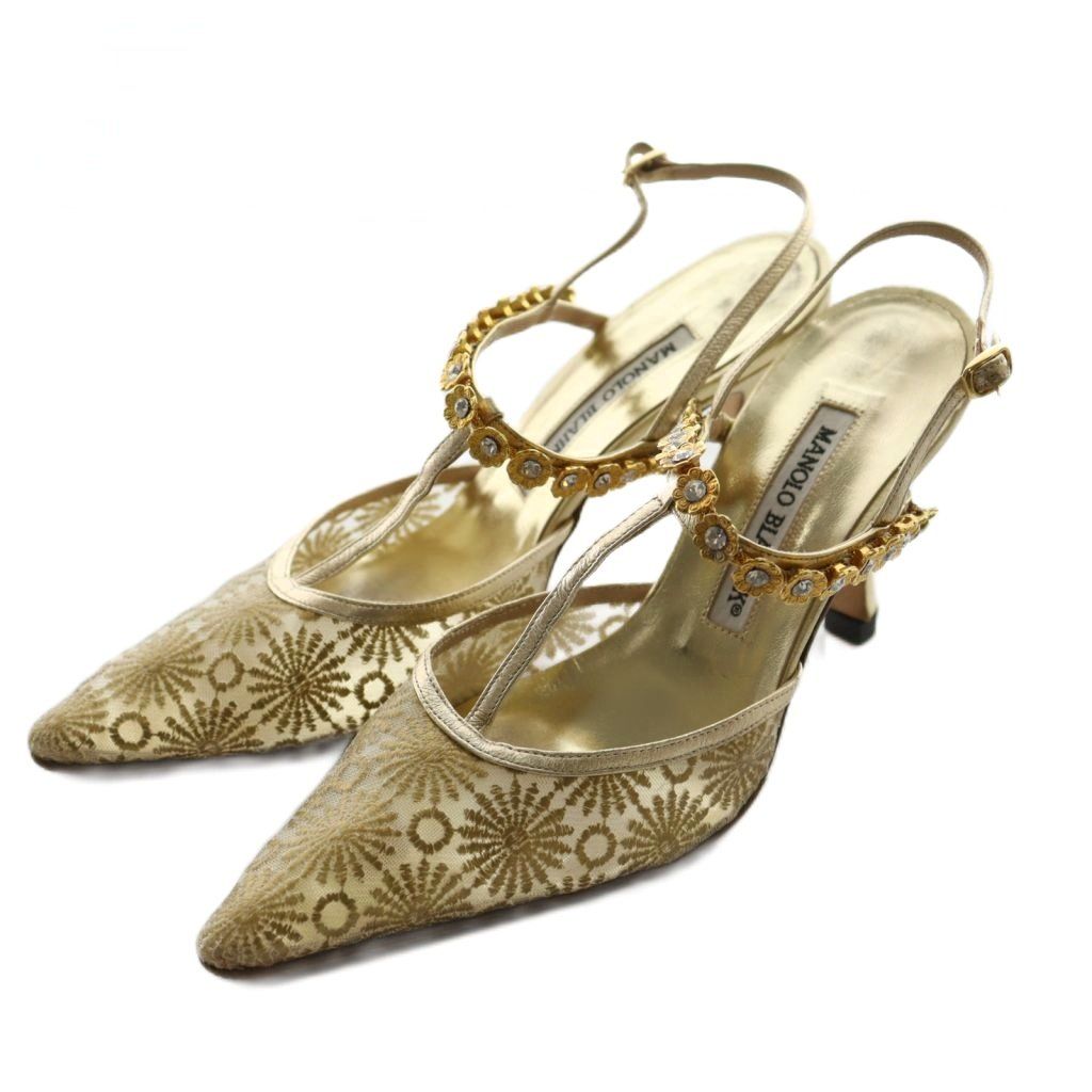 マノロブラニク MANOLO BLAHNIK サンダル パンプス 34.5 ゴールド