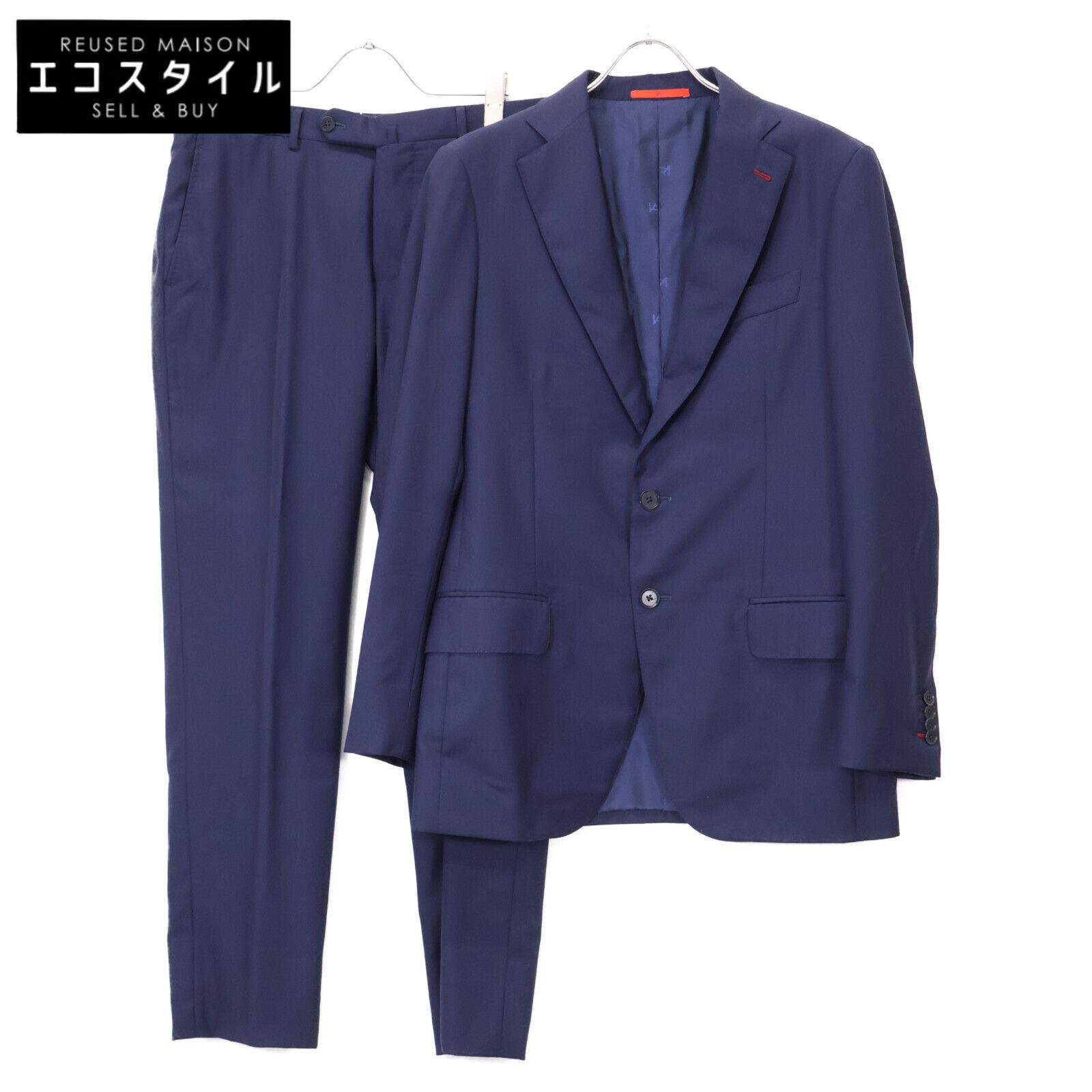 ISAIA イザイア ﾈｲﾋﾞｰ ｳｰﾙ GREGORY ｱｸｱｽﾊﾟｲﾀﾞｰ ｼﾝｸﾞﾙ 2B ｽｰﾂ 46 8R