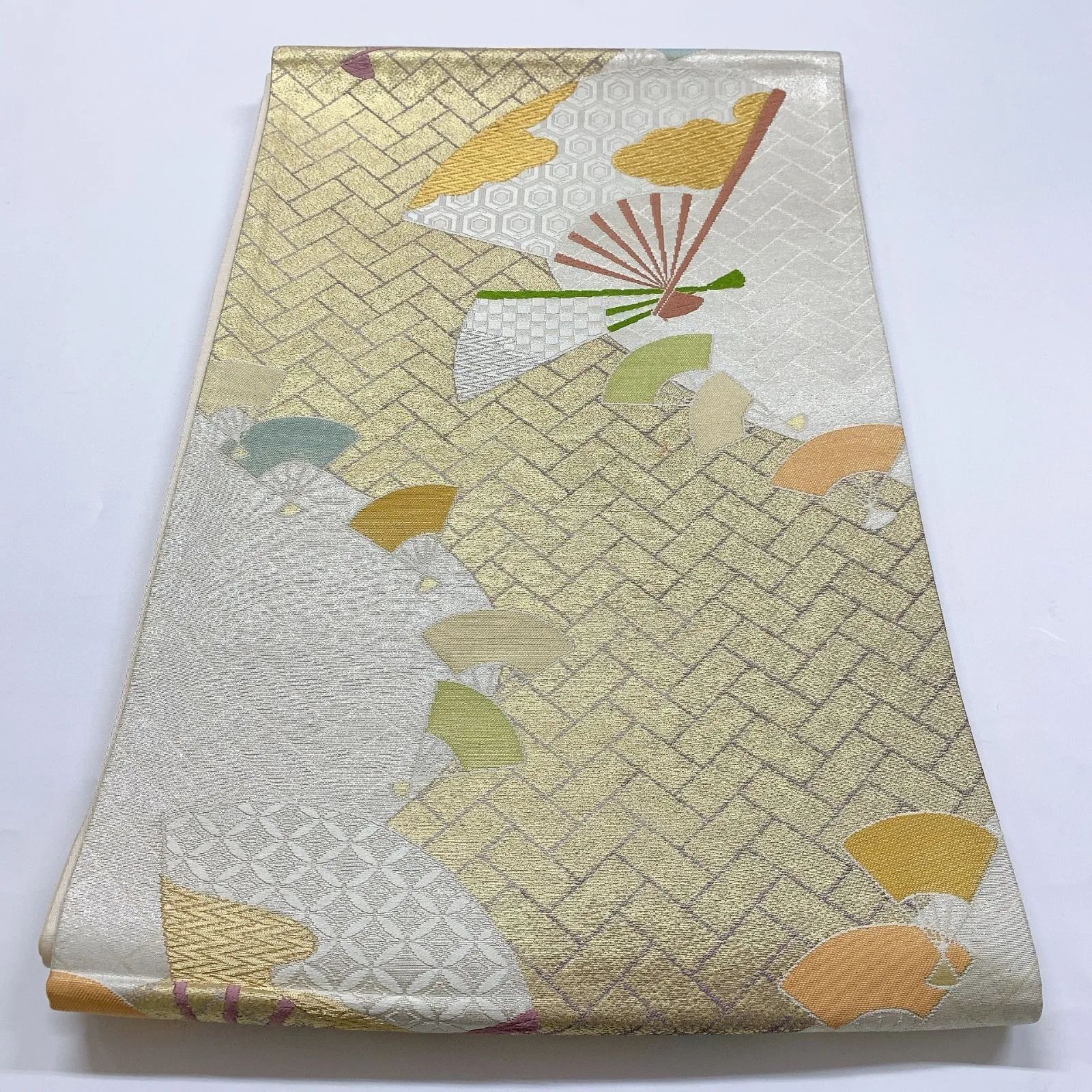 6358］袋帯 扇網代文様 金銀糸 六通 正絹 着物 フォーマル 金 - メルカリ