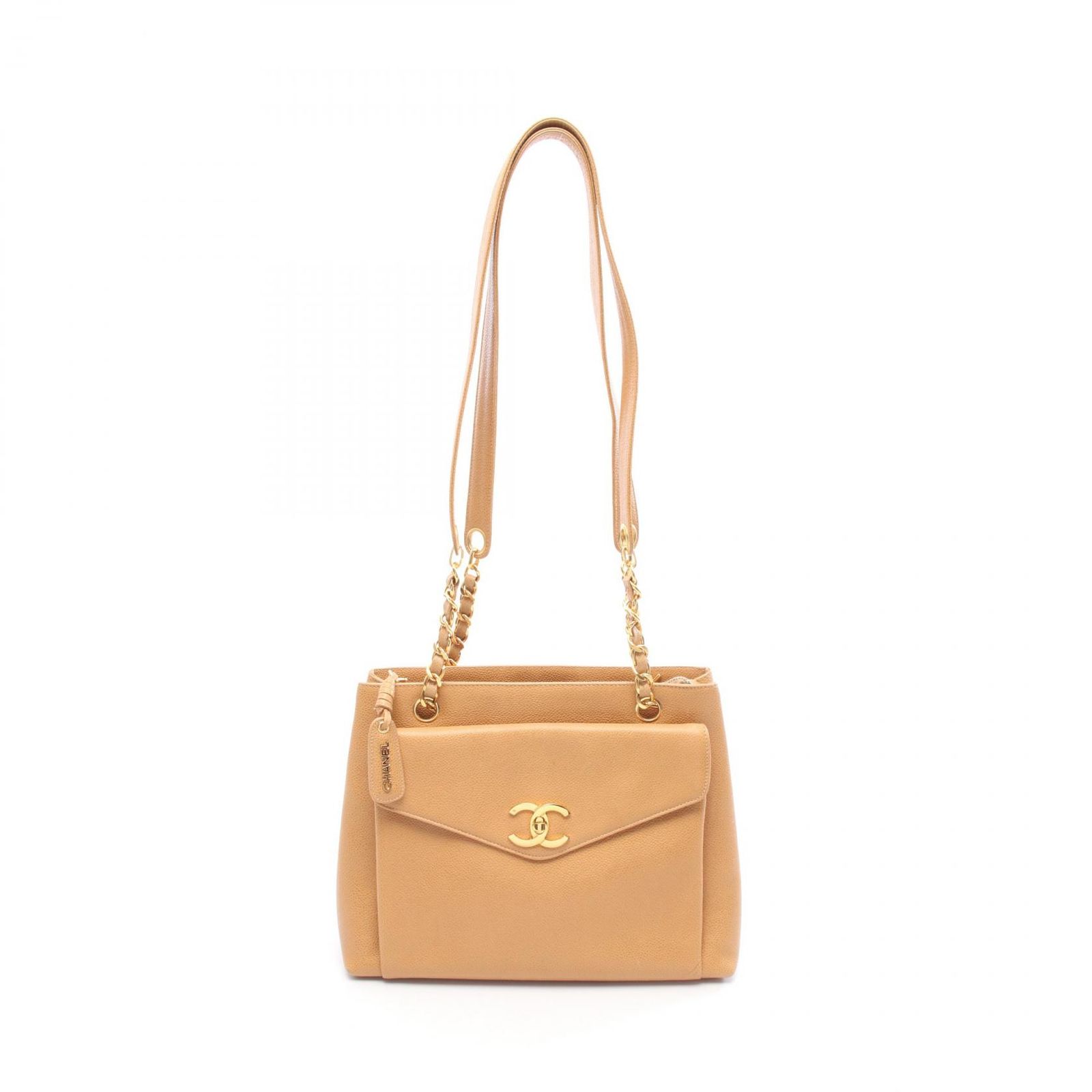 シャネル CHANEL トートバッグ ココマーク ベージュ レザー ターン