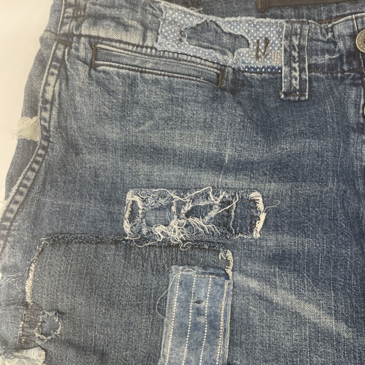 RRL ダブルアールエル ｲﾝﾃﾞｨｺﾞ ﾃﾞﾆﾑ ﾊﾟｯﾁﾜｰｸ ﾌｨｰﾙﾄﾞ ｼｮｰﾂ 34 - メルカリ