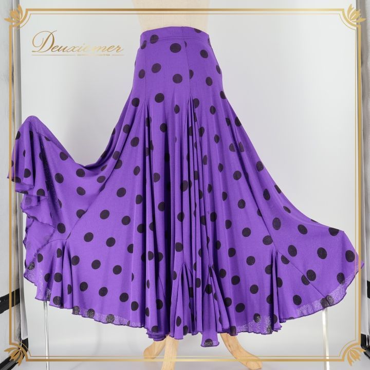 フラメンコ 衣装 ファルダ スカート 紫 黒 ドット 水玉 柔らかい