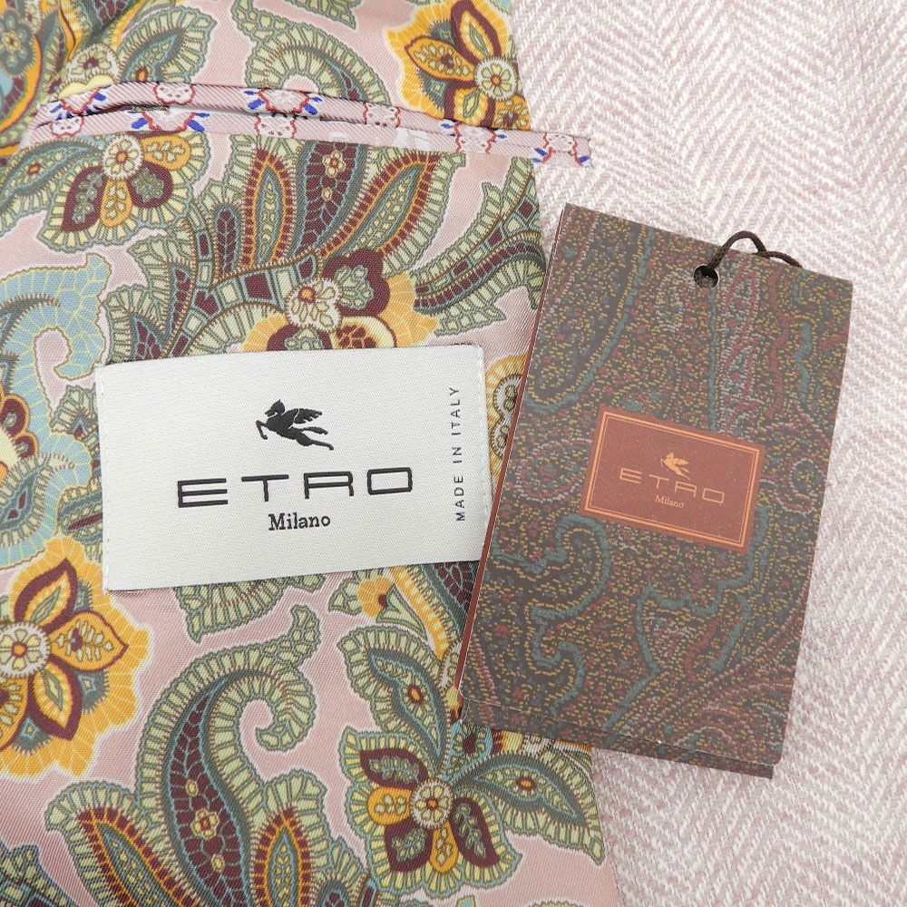 ETRO エトロ 裏地ペイズリー ヘリンボーン シルク リネン コットン 2B