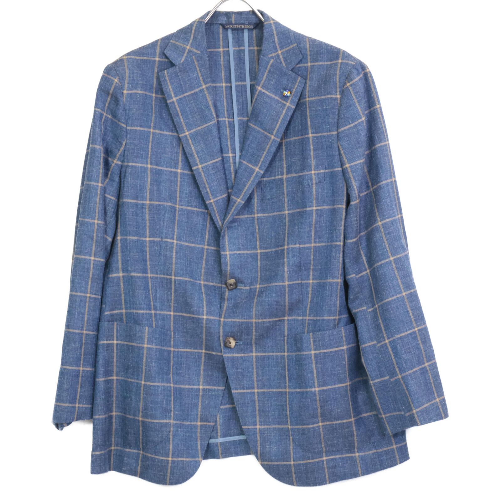 Belvest ベルベスト G10647 ﾌﾞﾙｰ ｳｰﾙｼﾙｸﾘﾈﾝ ﾁｪｯｸ JACKET IN THE BOX 3B