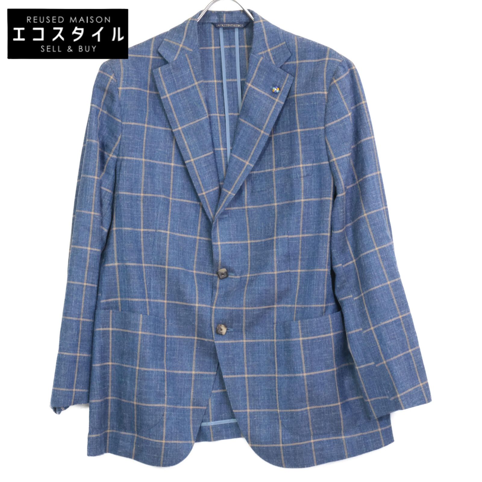 Belvest ベルベスト G10647 ﾌﾞﾙｰ ｳｰﾙｼﾙｸﾘﾈﾝ ﾁｪｯｸ JACKET IN THE BOX 3B