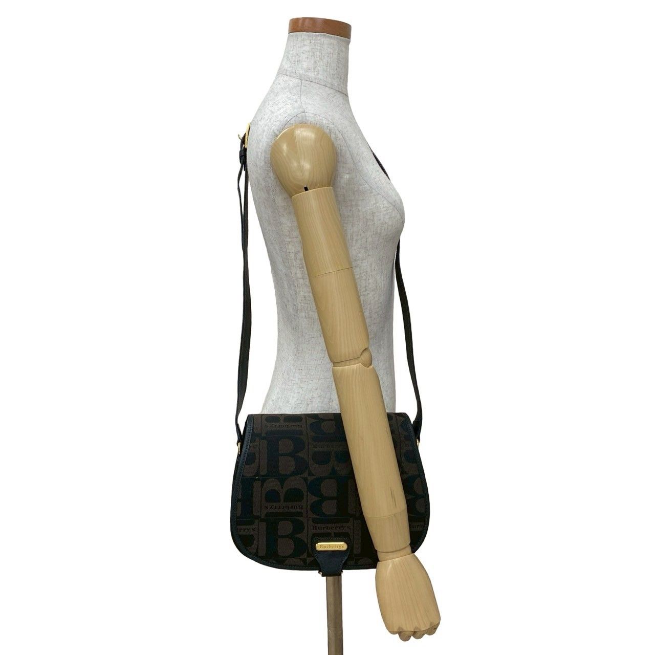 ほぼ未使用 Burberrys バーバリーズ ロゴ 金具 キャンバス レザー 本革