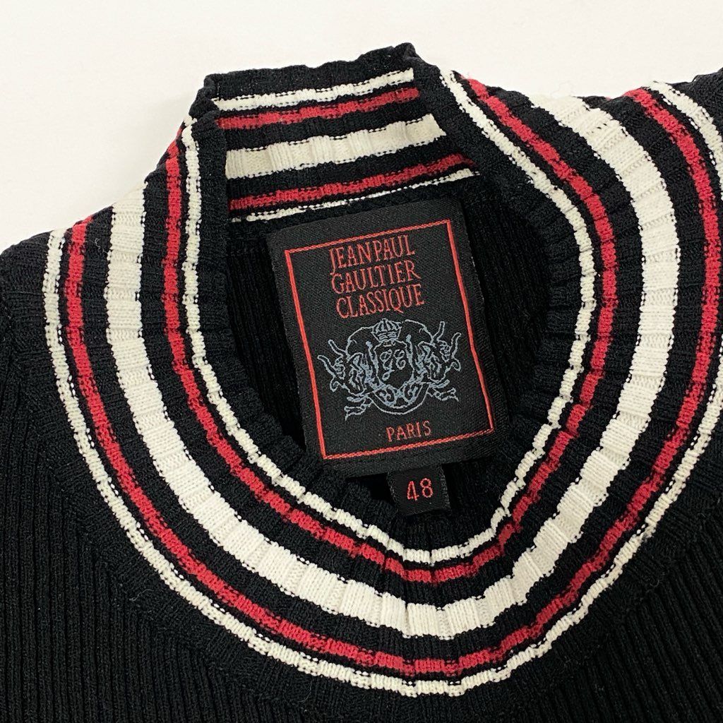 13l27【美品】JEANPAUL GAULTIER CLASSIQUE ジャンポールゴルチエ クラシック 半袖リブニット カットソー チビT ニットセーター 日本製 48サイズ ブラック ナイロン100％ レディースk02i 13l27【美品】JEANPAUL GAULTIER CLASSIQUE ジャンポールゴルチエ