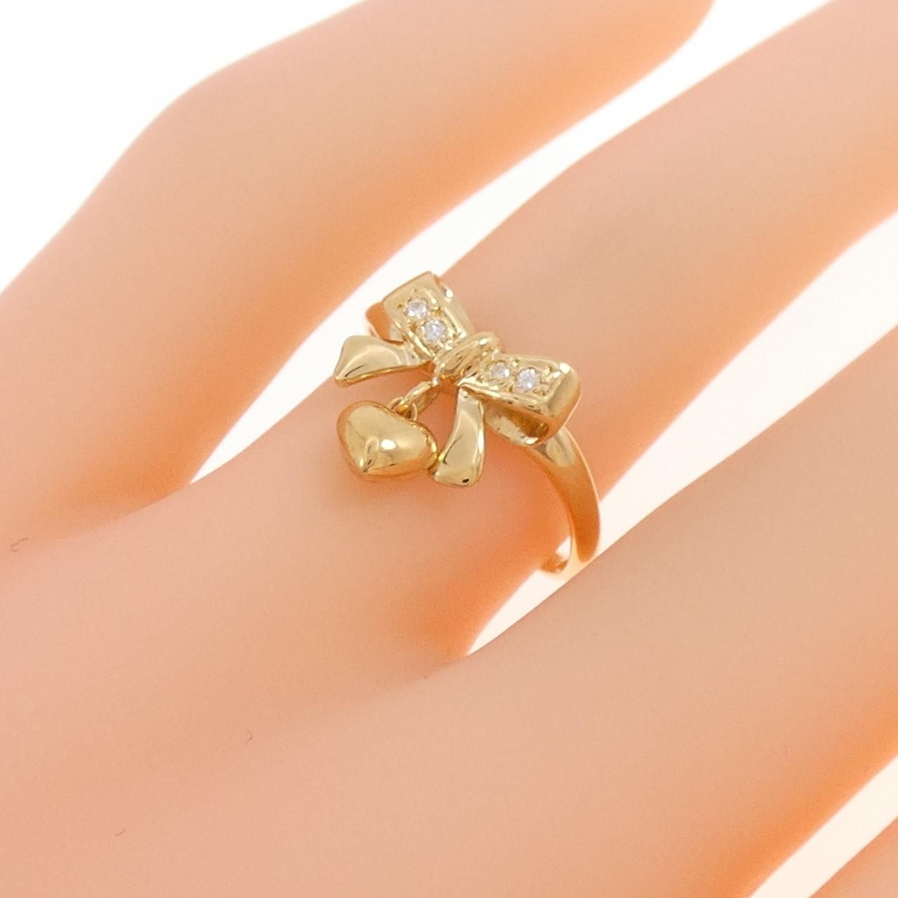 K18YG リボン×ハート ダイヤモンド リング 0.03CT 【公式通販】