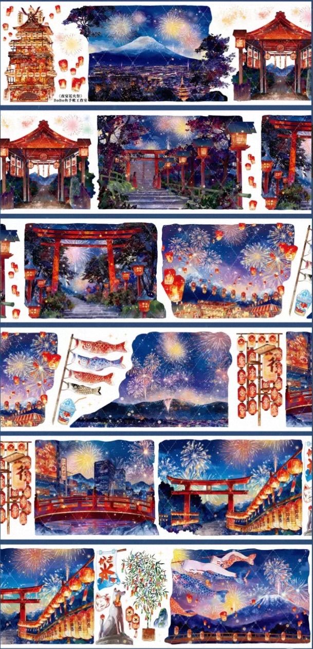 PET 夜宴花火祭 7cm×5m 100cm/loop 海外マスキングテープ 海外マステ