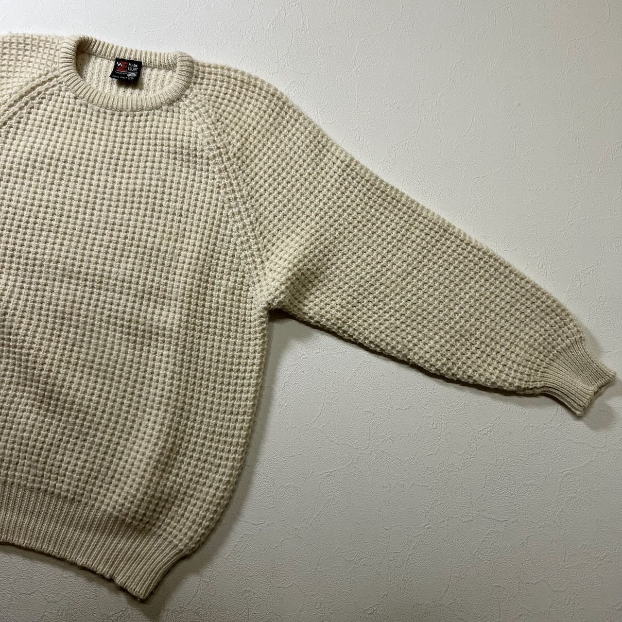 ニット ウール ワッフル編み ラグラン セーター アイボリー XL 古着 