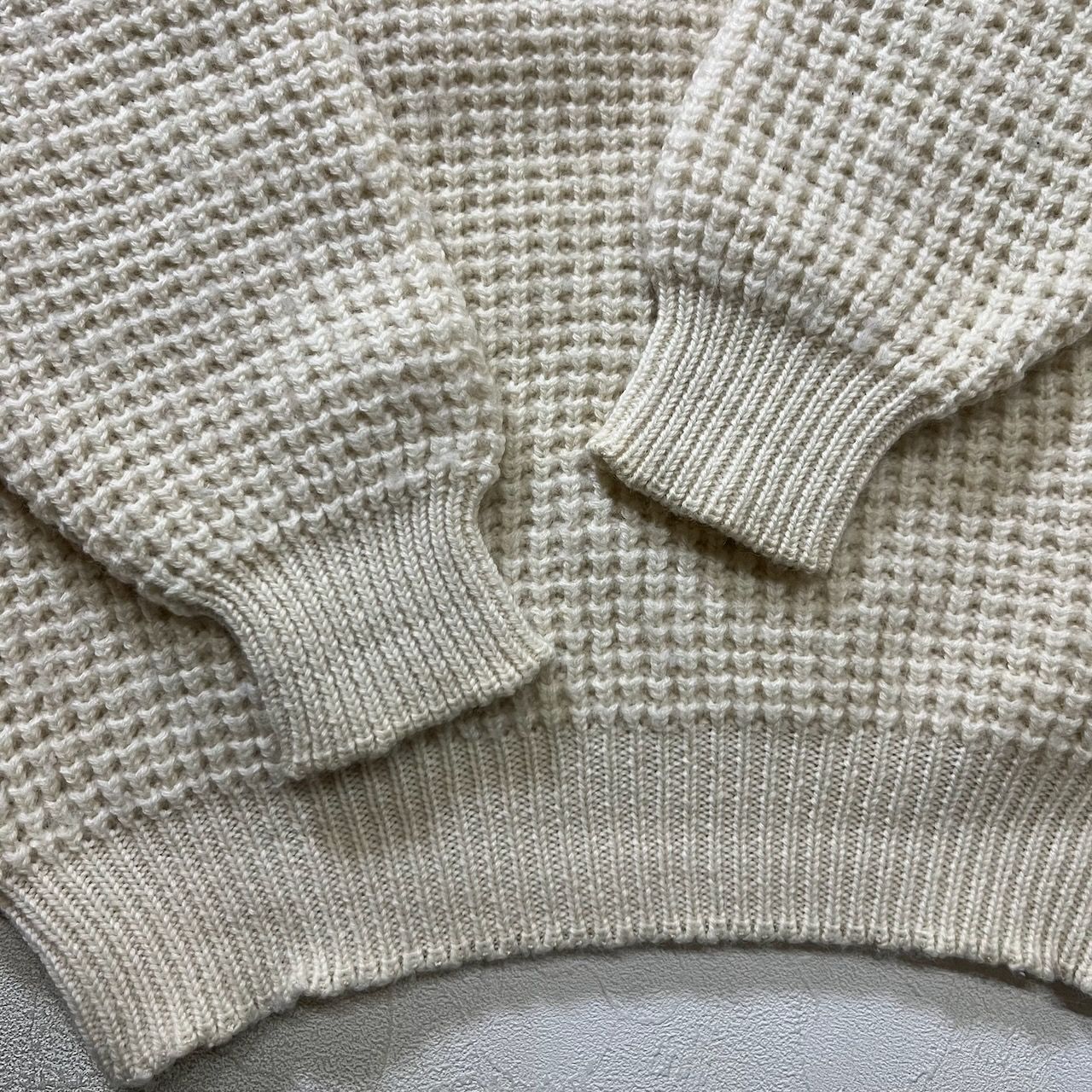 ニット ウール ワッフル編み ラグラン セーター アイボリー XL 古着 