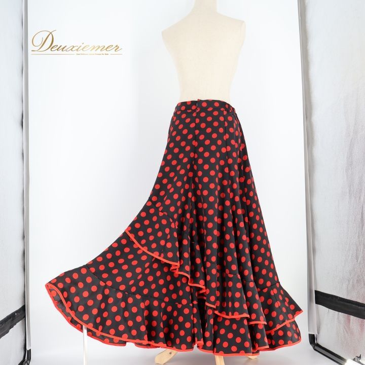 フラメンコ 衣装 ファルダ スカート 黒 赤 水玉 ドット フリル ポップ