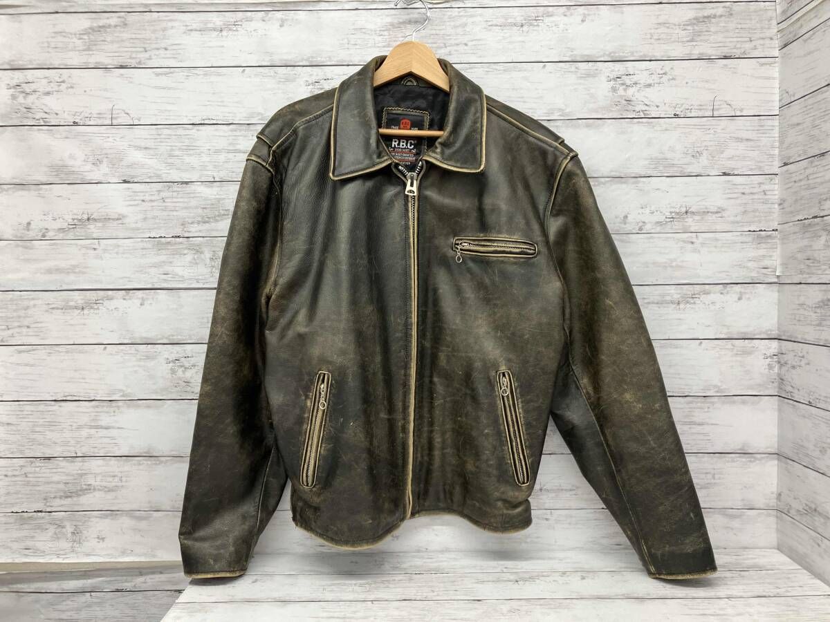 R.B.C/シングルライダース/レザージャケット/ブラック/茶芯/XLサイズ