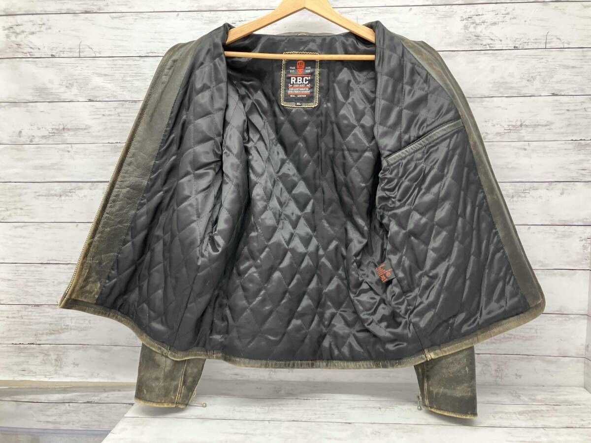 R.B.C/シングルライダース/レザージャケット/ブラック/茶芯/XLサイズ