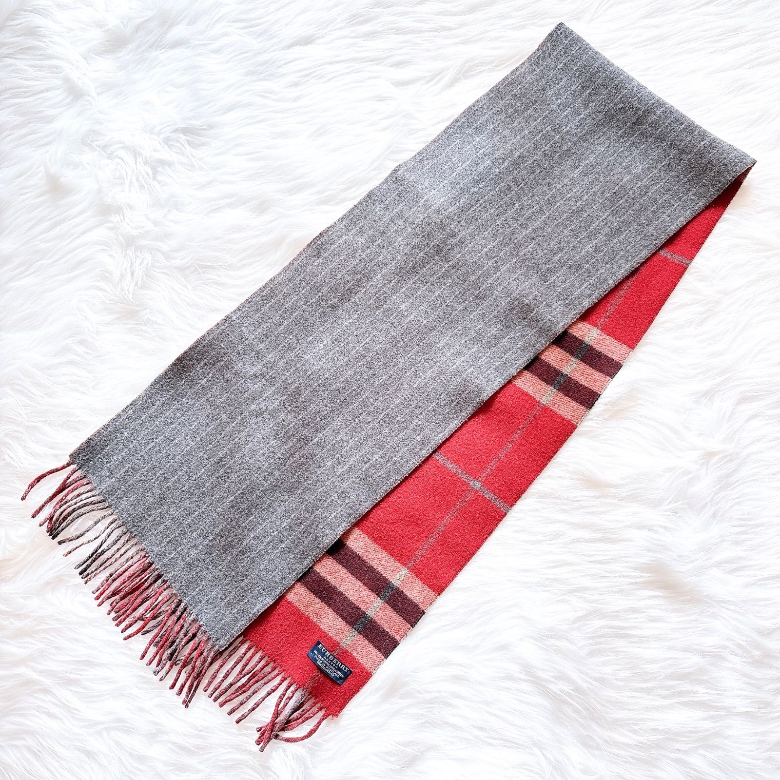 バーバリー カシミヤ混 赤 ギガチェック リバーシブル メガチェック