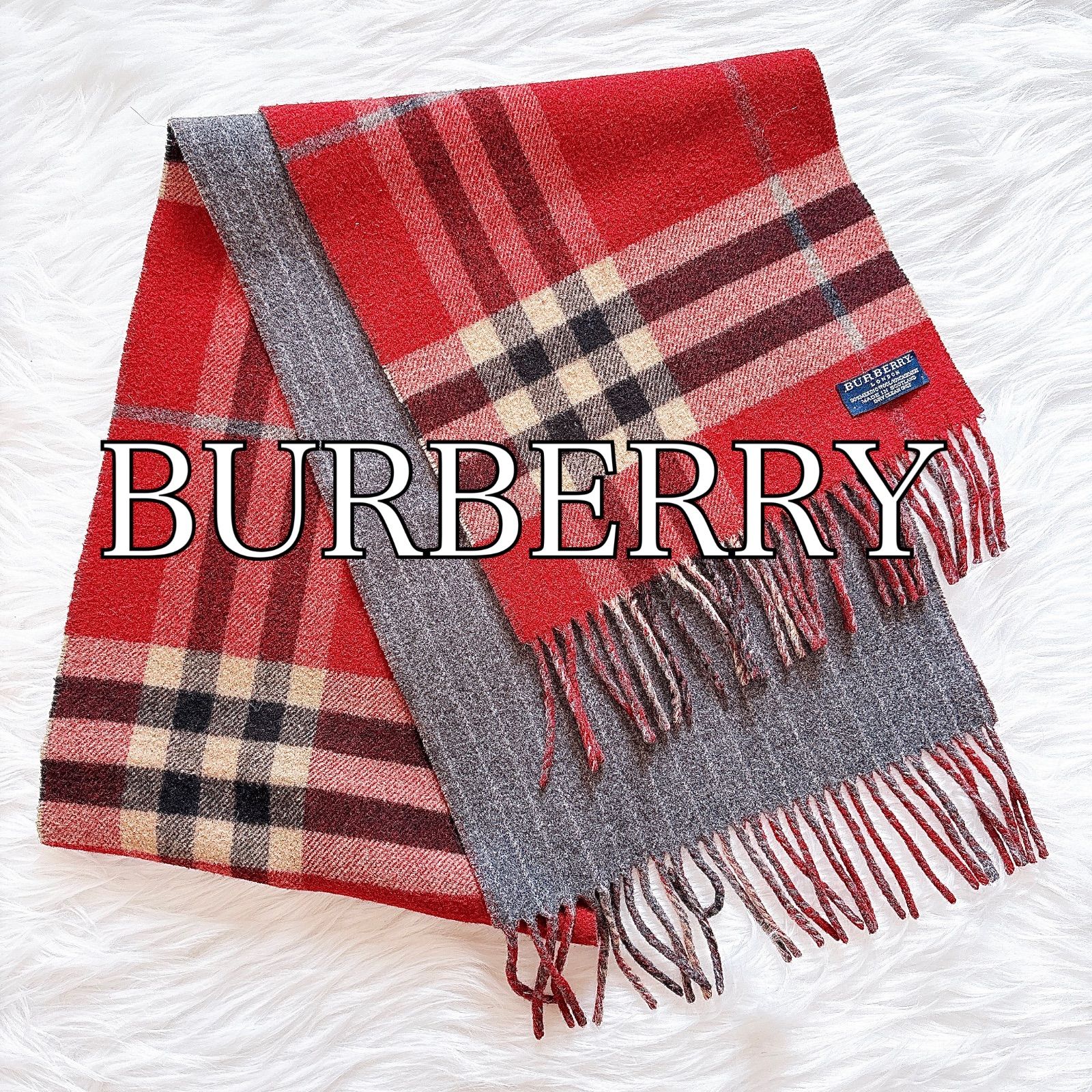 バーバリー カシミヤ混 赤 ギガチェック リバーシブル メガチェック