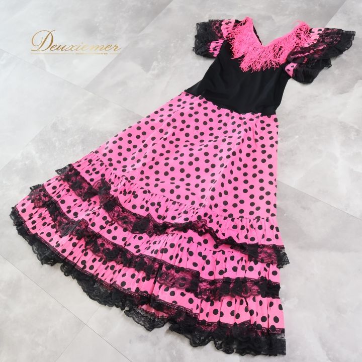 フラメンコドレス ピンク 水玉模様 2024 ファッション フラメンコドレス ピンク 水玉模様
