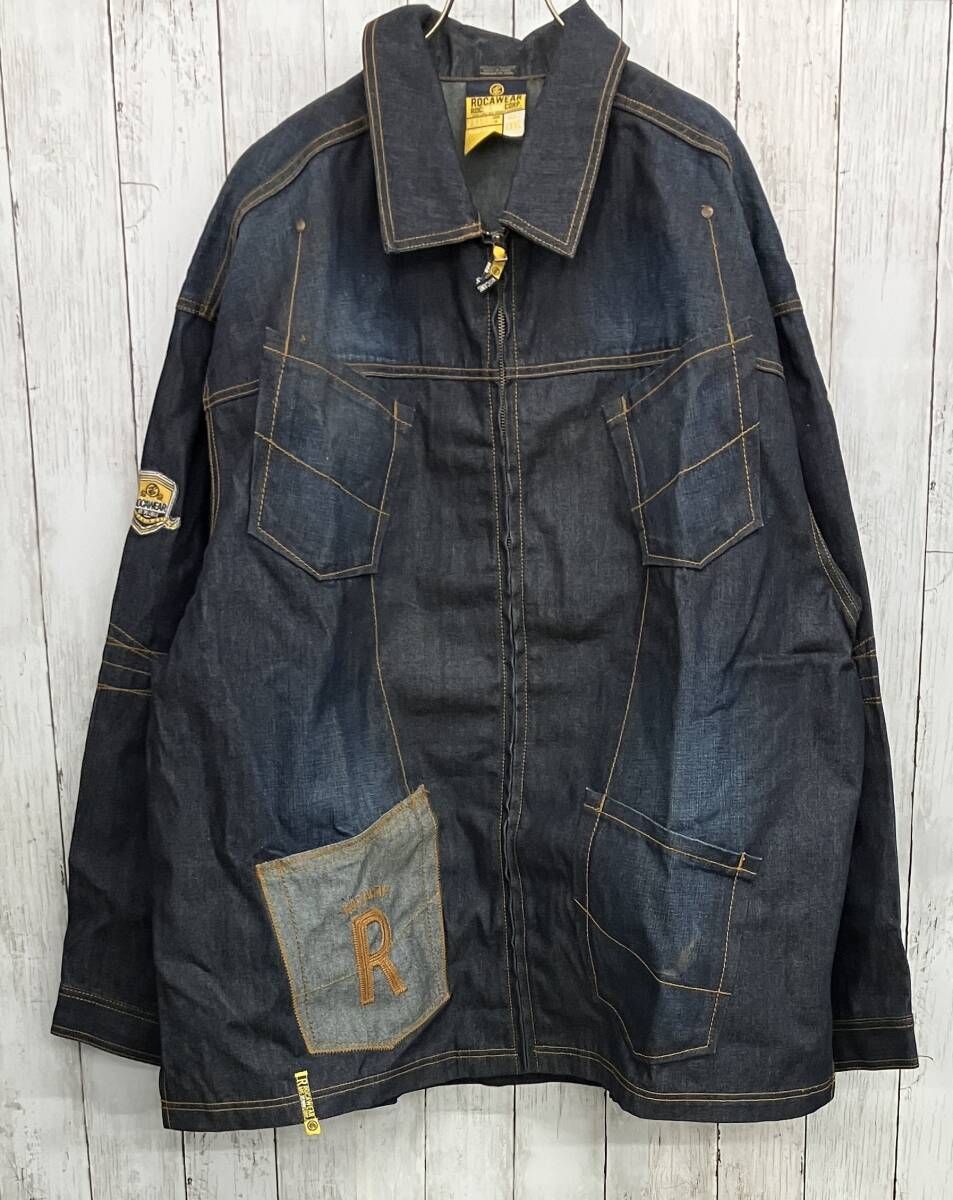 ROCAWEAR デニムジャケット ロカウェア 刺繍ロゴ フロントジップ