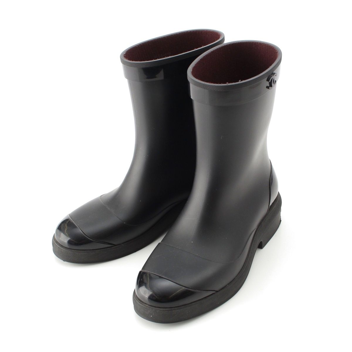 シャネル　カメリア　レインブーツ　ココマーク　ブラック　EU36　ラバー CHANEL シャネル ブーツ レディース カメリア レインブーツ ココマーク