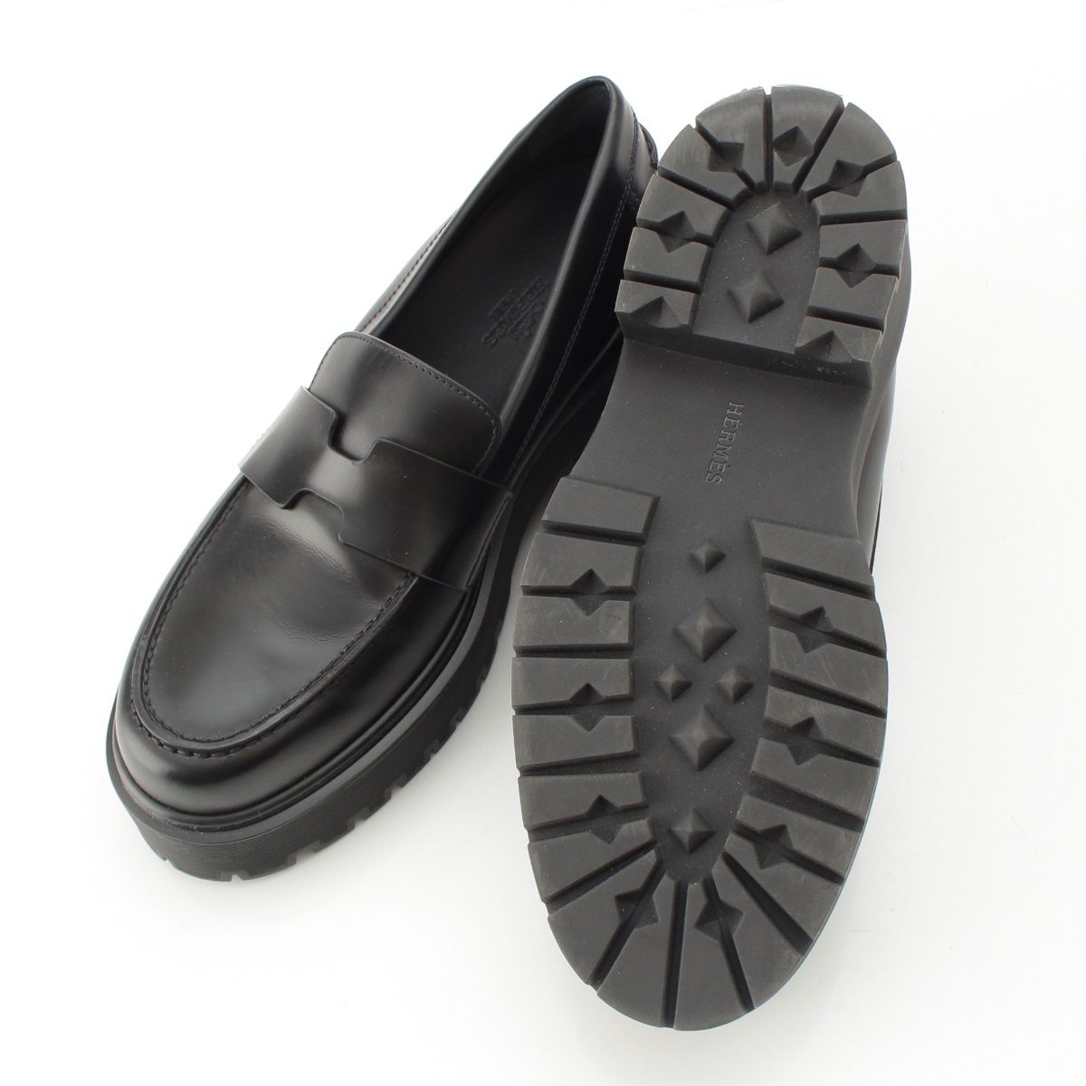 エルメス レザー ヒッチ HITCH プラットフォーム モカシン ローファー