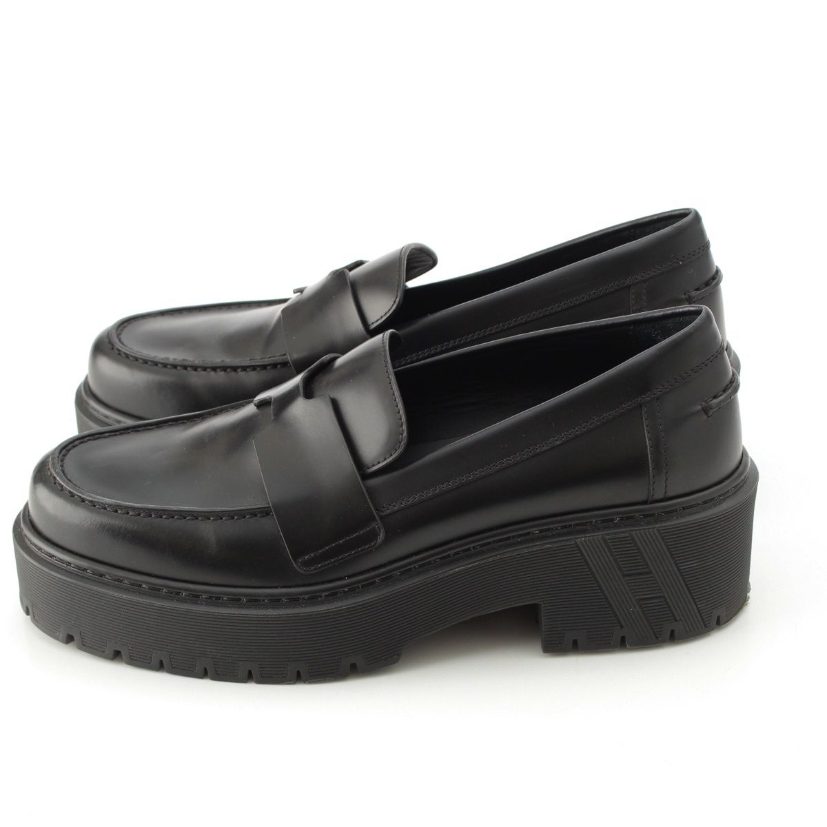 美品　HERMES モカシン　ヒッチ　厚底ローファー　ブラック　36 完売品 エルメス レザー ヒッチ HITCH プラットフォーム モカシン ローファー