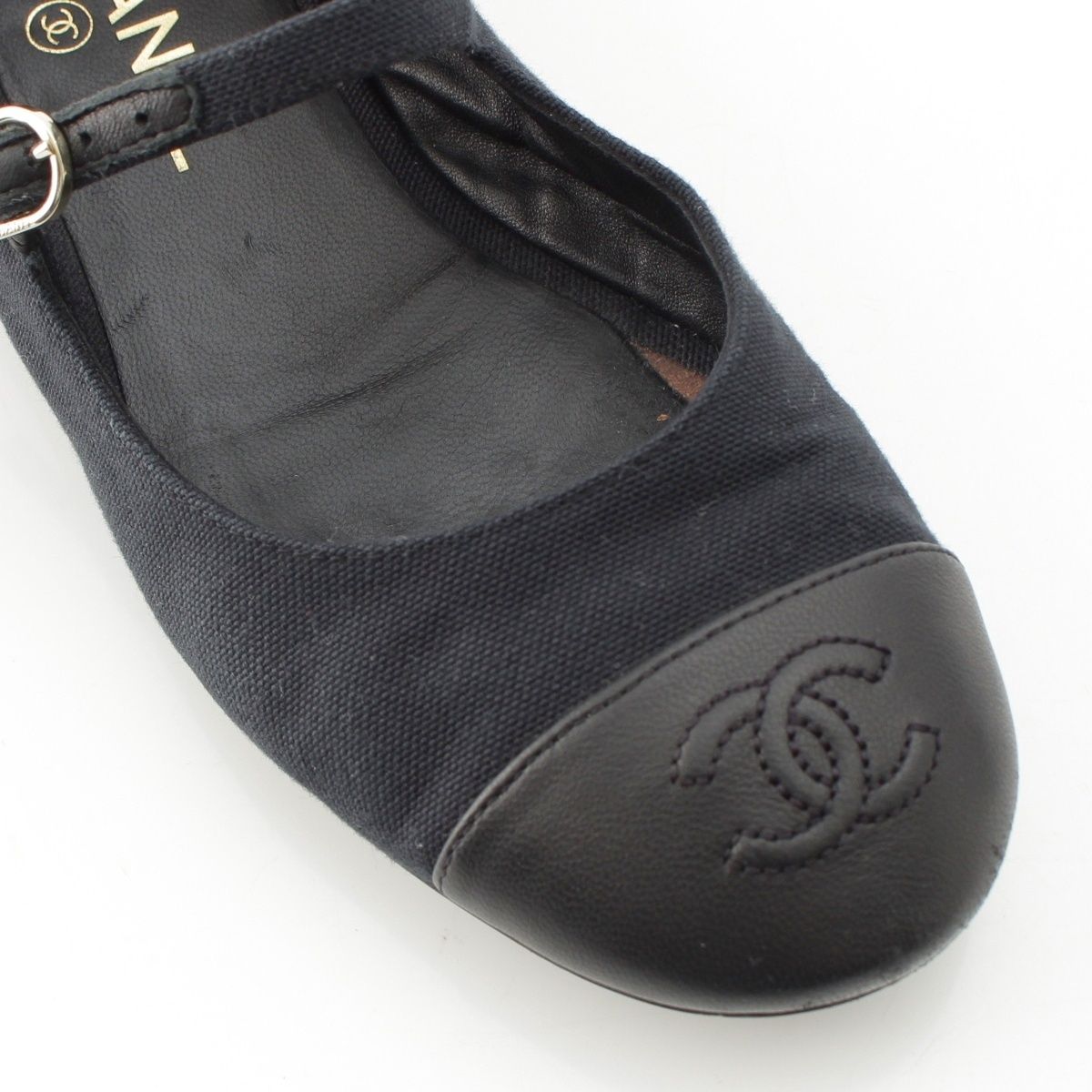 シャネル 25SS レザー キャンバス ココマーク メリージェーン フラット