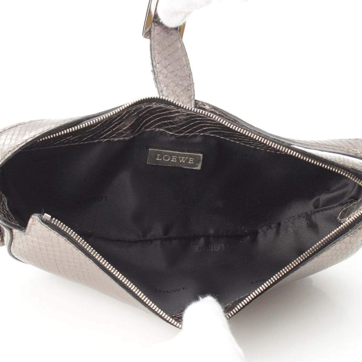 ロエベ ロゴ パイソン 型押し ハーフムーン ワン ショルダーバッグ