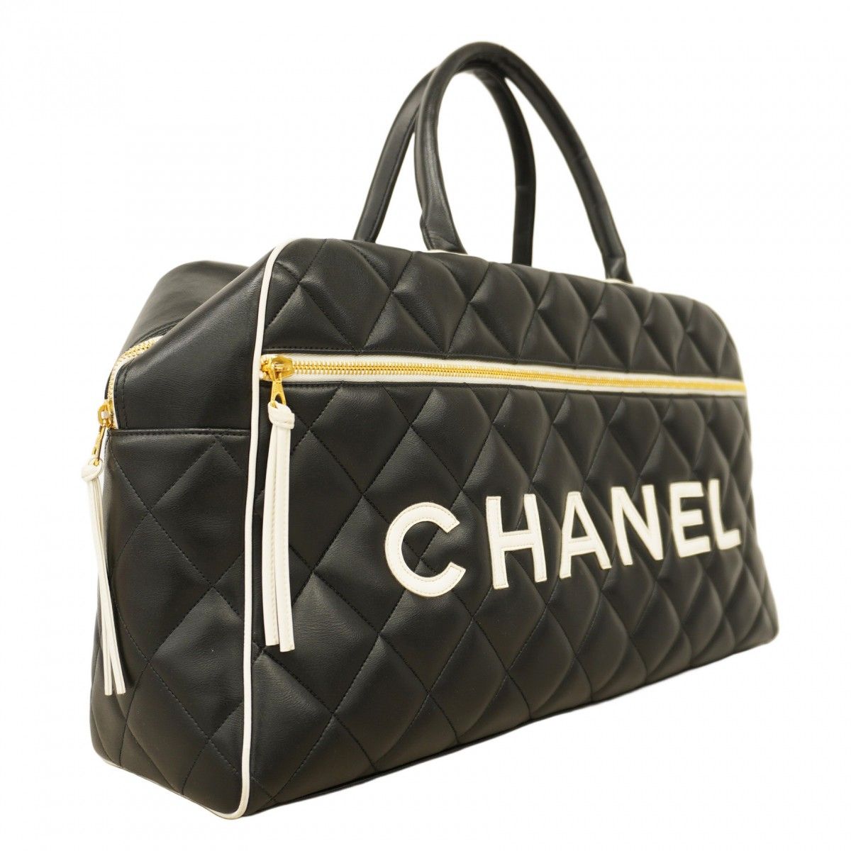 【5pb2839】シャネル ボストンバッグ マトラッセ ラムスキン ブラック ホワイト ゴールド金具【中古】メンズ レディース ユニセックス ☆SALE【5pb2839】シャネル ボストンバッグ マトラッセ ラムスキン