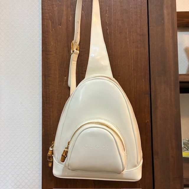 グッチ GUCCI バンブー エナメルホワイトレザー ワンショルダーバック