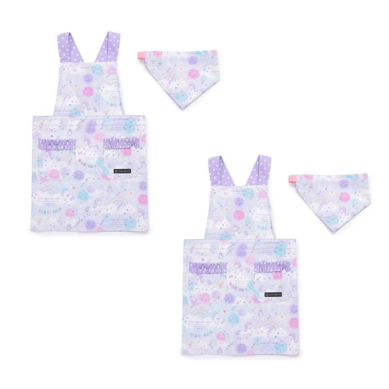 COLORFUL CANDY STYLE バッククロス子どもエプロン(100～120cm) ユニコーンファンタジー 2枚セット 女の子 かわいい 子供用 子供 こども エプロン 三角巾 セット キッズエプロン 子供用 幼児 小学生 可愛い かわいい おしゃ 0