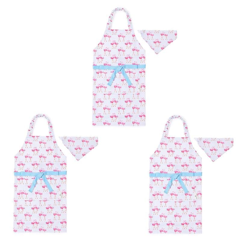 LAURA ASHLEY/COLORFUL CANDY STYLE 子どもエプロン(130～160cm) Pretty Flamingo 3枚セット おしゃれ 子供用 子供 こども エプロン 三角巾 セット ゴム キッズエプロン おしゃれ 幼児 小学生 か 1