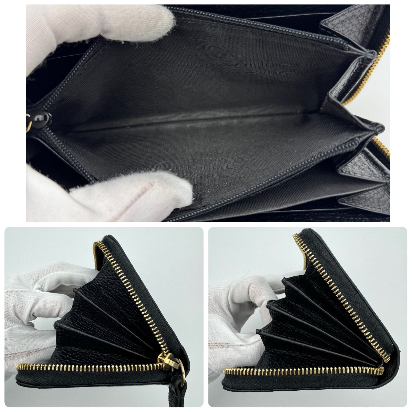 極美品✨ グッチ　長財布　ラウンドファスナー　GGマーモント　シボ革　ブラック GUCCI グッチ 長財布 ラウンドジップ GG マーモント ブラック 黒