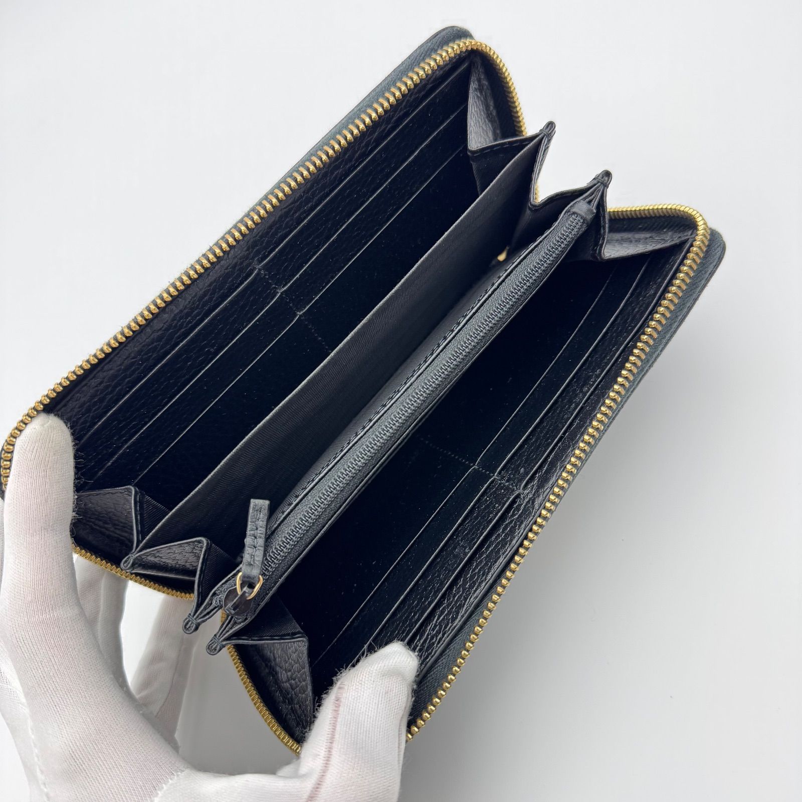 GUCCI グッチ 長財布 ラウンドジップ GG マーモント ブラック 黒