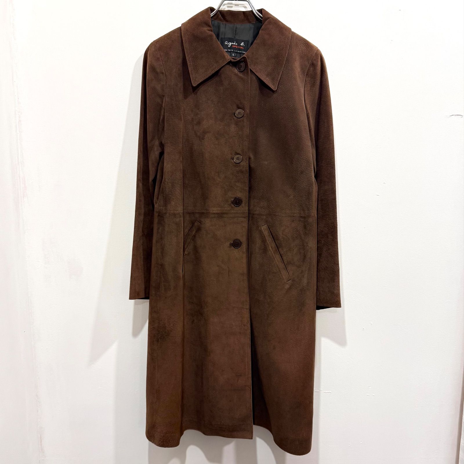 agnes b. SPECIAL 豚革 スウェード レザーコート ブラウン サイズ1