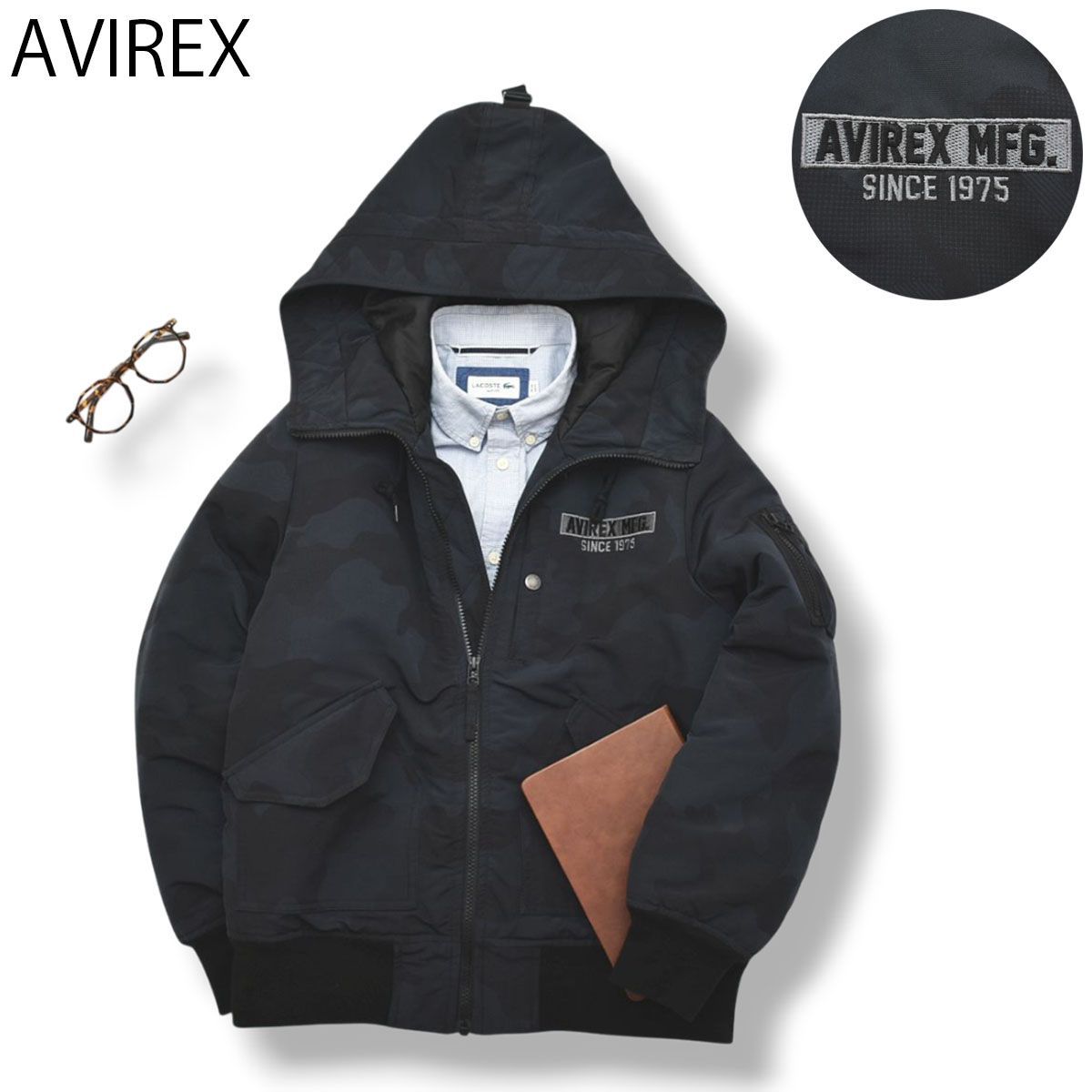 人気】アヴィレックス AVIREX 中綿 ジャケット M ブラックカモ柄 