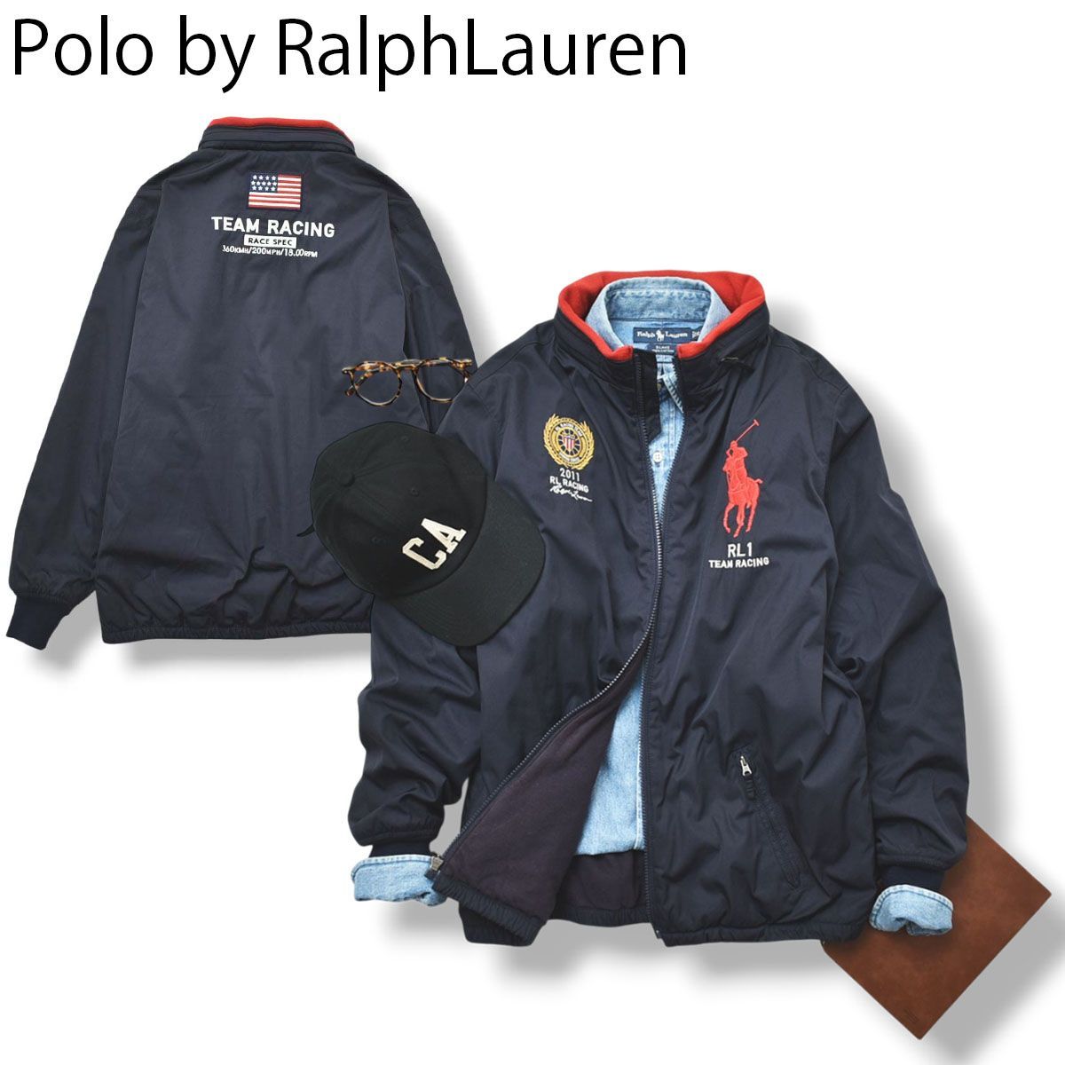 ラルフローレン　ナイロンジャケット　裏地チェック　ネイビー　ポニー刺繡　美品 POLO RALPH LAUREN（ポロ・ラルフローレン） ラルフローレン ウール
