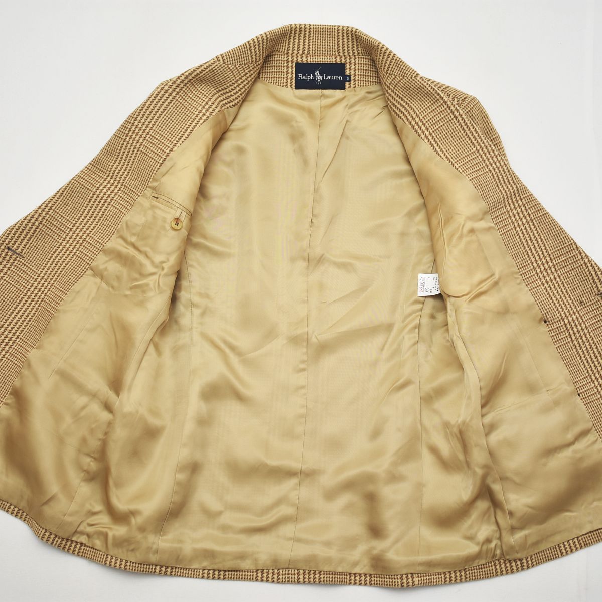 美品 ラルフローレン カシミヤ シルク テーラードジャケット キャメル 総柄 極美品】 ラルフローレン テーラードジャケット ブレザー 秋冬 9
