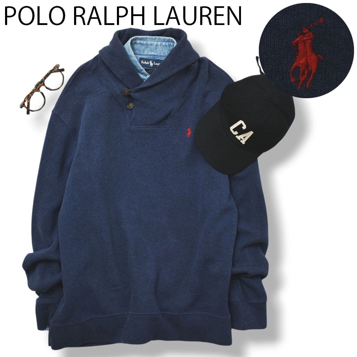 00s POLO ラルフローレン ショールカラー ニット セーター プルオーバー