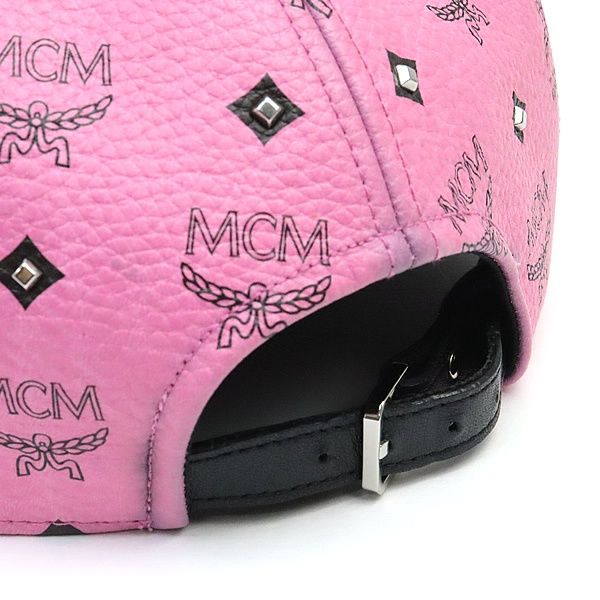 【広尾店】エムシーエム MCM スタッズ付き ヴィセトス柄 キャップ 帽子 ピンク レザー 【18058】 広尾店】エムシーエム MCM スタッズ付き ヴィセトス柄 キャップ 帽子