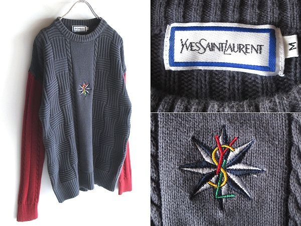 極美品✨希少 イヴサンローラン バイカラー ニット ロゴ ヴィンテージ 希少 ビンテージ Yves Saint Laurent イヴサンローラン 方位磁針/YSL