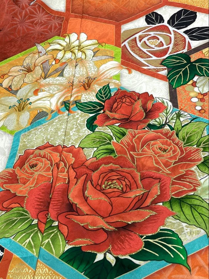 振袖 仮絵羽 刺繍 金彩 紋意匠 正絹 未仕立て品 八掛付き MOK851