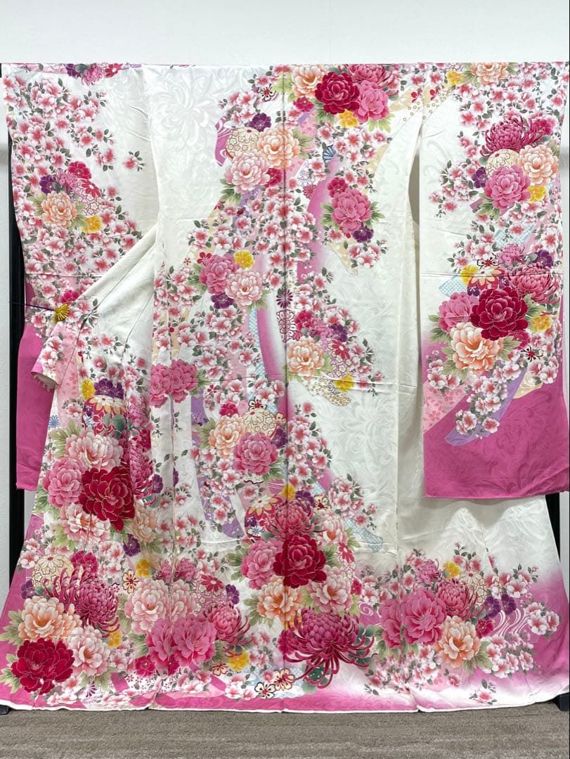 振袖 仮絵羽 舞台衣装 銀通し 紋意匠 正絹 未仕立て品 八掛付き MOK850