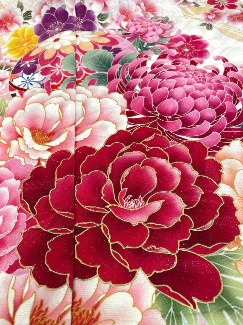 振袖 仮絵羽 舞台衣装 銀通し 紋意匠 正絹 未仕立て品 八掛付き MOK850