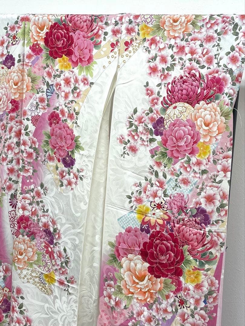 振袖 仮絵羽 舞台衣装 銀通し 紋意匠 正絹 未仕立て品 八掛付き MOK850