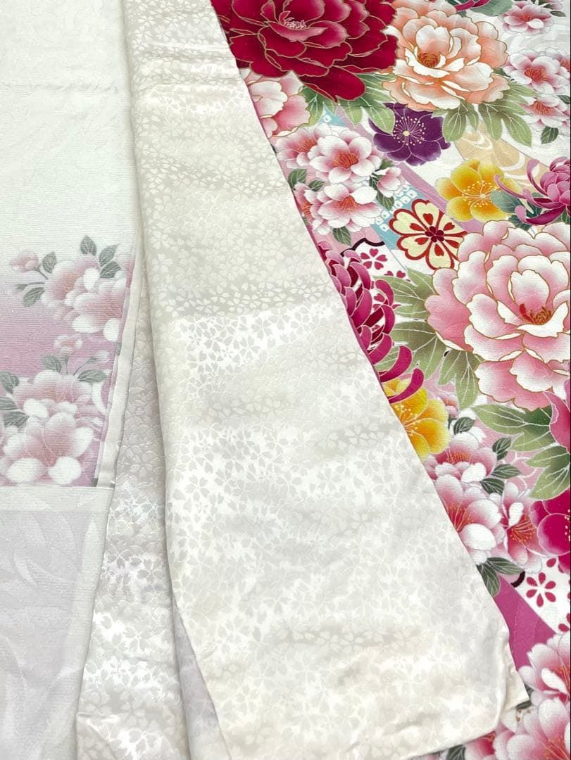 振袖 仮絵羽 舞台衣装 銀通し 紋意匠 正絹 未仕立て品 八掛付き MOK850