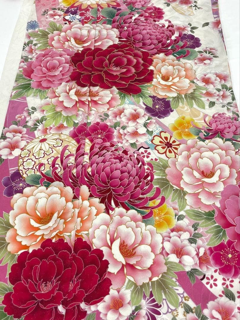 振袖 仮絵羽 舞台衣装 銀通し 紋意匠 正絹 未仕立て品 八掛付き MOK850