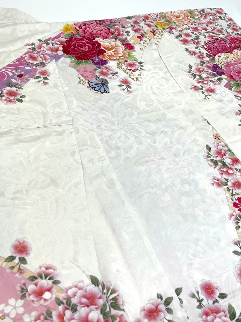 振袖 仮絵羽 舞台衣装 銀通し 紋意匠 正絹 未仕立て品 八掛付き MOK850